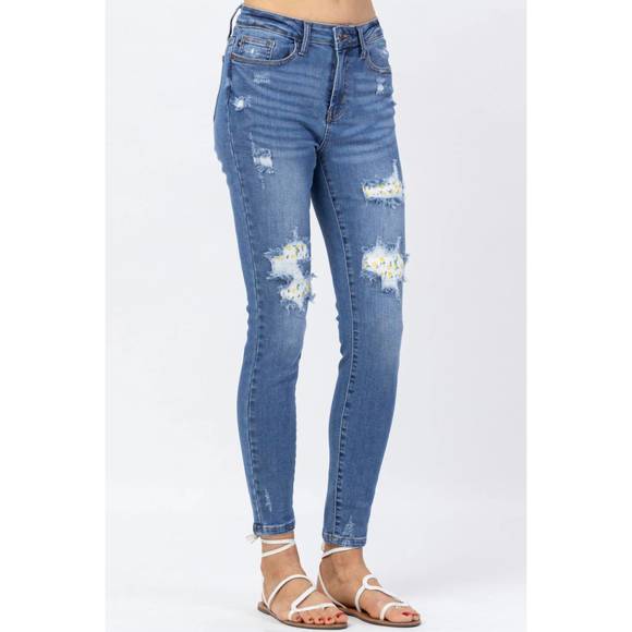 NEW JUDY BLUE lemon patch high waist skinny jean in medium blue - Picture 3 of 4